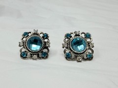 Beautiful Light Blue Clear Rhinestone 1-1/8″ Long Clip on Earrings