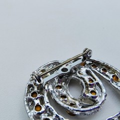 Vintage Rhinestone Ribbon Brooch Silver Tone Contemporary Minimalist