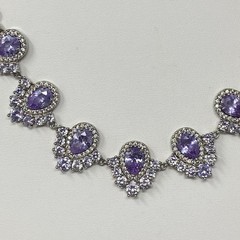 Purple Glass Rhinestone Necklace Silver Tone Links Teardrops Party Glam 20″