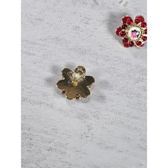 Vintage Red Floral Stud Earrings Rhinestone Rose Enamel Gold Tone