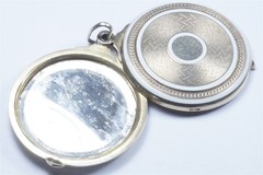VANITY MIRROR LOCKET PENDANT – ANTIQUE SILVER ENAMEL c1906 VERY GOOD QUALITY