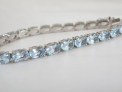 Sterling Silver 925 Natural Heated Blue Topaz Tennis Line Bracelet 7.5″