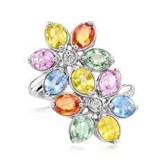 Vint Multi Sapphire Rng w Diamonds in 18k White Gold Size 6.25