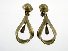 Vintage Donna Karan Brass Tone Metal Clip on Earrings DK Co Hallmark