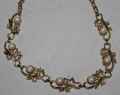 3 Piece~GOLD~Faux PEARL & RHINESTONE Diamond~Necklace~BRACELET~Clip EARRINGS~Set