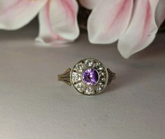 Vintage Soviet silver ring, 875 silver, purple stone with zircons, size 8.5