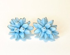 Vintage West Germany Sky Blue Glass Bead Clip On Earrings Fabulous!