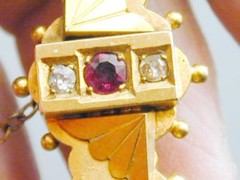 SPECTACULAR 15k Georgian Ruby & Diamond Pin Brooch Ornate Hallmarked