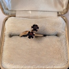 10K Garnet Ring, Vintage SEMCO, Two Stones Bypass Style, Yellow Gold