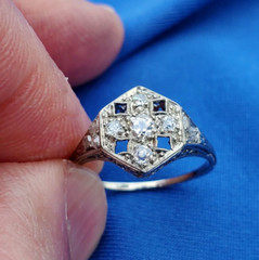 Original EARTH MINED DIAMOND Deco Engagement Ring Vintage Solid 14K WHITE GOLD