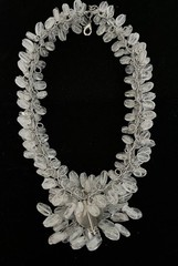 Vintage Artisan Hand Wired Frosted Glass Bead Necklace/Brooch Set