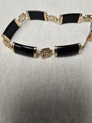 Vintage 14K Yellow Gold Black Onyx Chinese Fortune Good Luck Bracelet