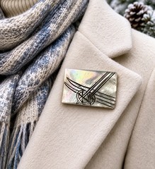 Winter Ski Themed Vintage Mother of Pearl Pin Brooch Germany Carved Shell