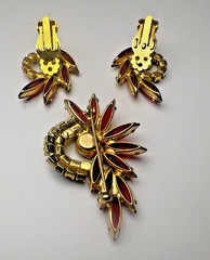 Authentic D&E Juliana Dark Siam Red Marquis Spray Brooch and Earrings Set