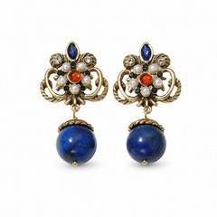 Gold-Plated Lapis Lazuli Drop Earrings Titanium Posts Vintage Statement