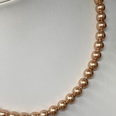 Champagne Necklace Simulated Pearl Beads Hand Knotted Cord Lobster Holiday 17″