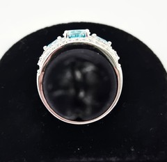 Sterling Silver 925 Blue Topaz Aquamarine Halo Pear Oval Gemstone Ring Sz 8 – 5g