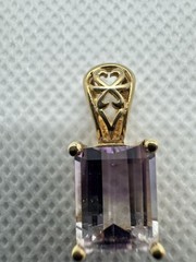 Vintage Emerald Cut Ametrine Purple & Clear Pendant with 10k Yellow Gold 2.46g