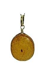 VINTAGE ANTIQUE BALTIC AMBER PENDANT W/INSECT BUG FOSSIL & GOLD TONE WIRE FRAME