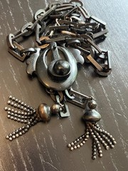 Rare Antique Victorian Gutta Percha Vulcanite Mourning Necklace Pendant Tassels