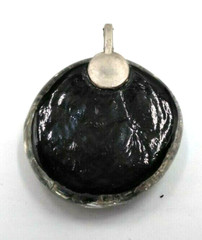 Beautiful Artisan Handmade 1.5″ Round Art Glass Black & Clear Pendant