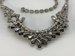 Vintage Rhinestone Crystal Silver-Tone BIB Statement Necklace Choker ~ 15-in