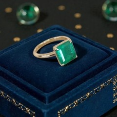 Art Deco 3.10 Ct Natural Emerald Vintage Engagement Ring 14K Yellow Gold Over