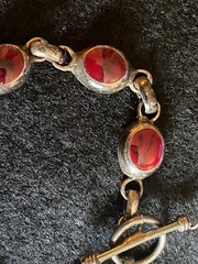 Vintage Sterling Silver Red Jasper Marble Link Bracelet Toggle Clasp 7 1/4″