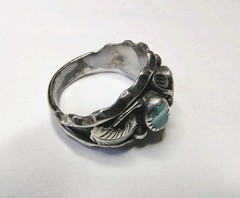 Vintage Max Calabaza Navajo Ring 925 Sterling Silver Turquoise & Coral SIZE 9.5