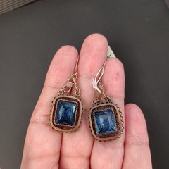Vintage Bezalel Silver Earrings Filigree Blue Glass Jerusalem Early Production