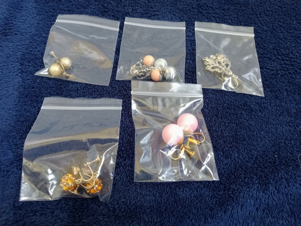 Vintage 5 Pair Screwback Earrings, Dangling, Various Designs & Colors