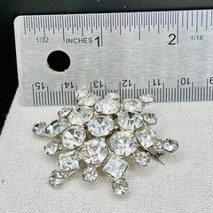 Vintage Clear Rhinestone Atomic Starburst Glam Brooch Screw Back Earrings Set