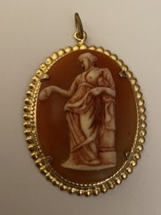 Pink And White Cameo Portrait Roman Greek Woman Standing Cameo Pendant