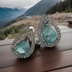 Topaz Teardrop Halo Stud Earrings 925 w/ Ring