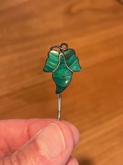Antique Victorian Sterling Silver Malachite Ivy Leaf Stick Pin – 1880s Scottish