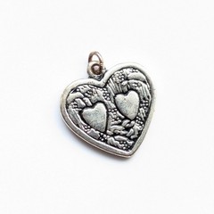 Vintage Silver Tone Ornate Embossed Hearts Love Valentine’s Charm Pendant