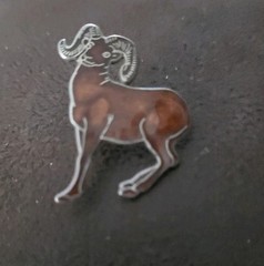 Vtg Cloisonne Enamel MAFCO Ram Lapel Pin Long Horn Sheep Animal Silver-tone