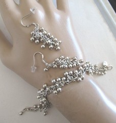 SET: STERLING CHA CHA BRACELET & EARRINGS, 7 INCHES WRIST, 2 INCHES EARRINGS