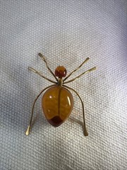 VTG Russian USSR Baltic Amber Insect Spider Gold Tone