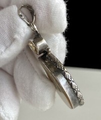 Ammonite Fossil Gemstone Bezel Set 1.75” Pendant 925 Sterling Silver 9.45g Vtg.