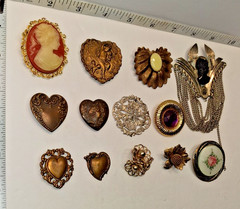 Lot of 13 Older Vintage Pendants,Button Covers,Cameo Brooche & Others