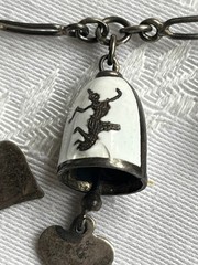 Vtge Siam Sterling Silver White Enamel Bell Charm Bracelet Jingle Bell Hearts 6″