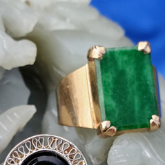 Original EARTH MINED Jadeite JADE Antique Engagement Ring Deco SOLID 18K GOLD 6