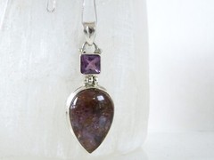 Vintage Sterling Silver 925 Large Natural Purple Rutilated Quartz Necklace