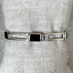 Vintage Black Onyx Link Bracelet in Sterling Silver 925 SU Thailand 22g 7”
