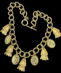 Vtg Anne Klein Chunky Gold Plated Faux Pearl & Tassel Runway Statement Necklace