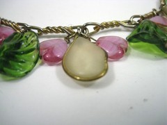 Vintage Gold Tone Fruit Salad Charm Necklace Plastic Charms 15in Boho Heart Leaf