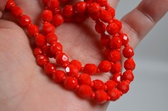 Vintage Handmade Glass Bead Necklace Small Round Red Faceted Beads 24.5″