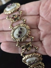 Vintage Victorian Revival Book Chain Bracelet Rhinestone Gold Tone