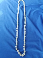 Original Old JADE White Green 8 Millimeters Deco Necklace Vintage 30″ inch Long